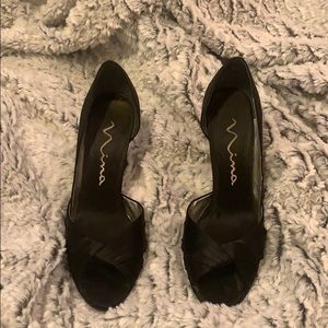 Nina black satin heels